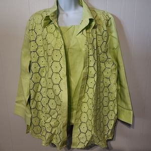 Cervelle Green Eyelet Blouse and Sleeveless Top Button Front Casual Plus 1X A495